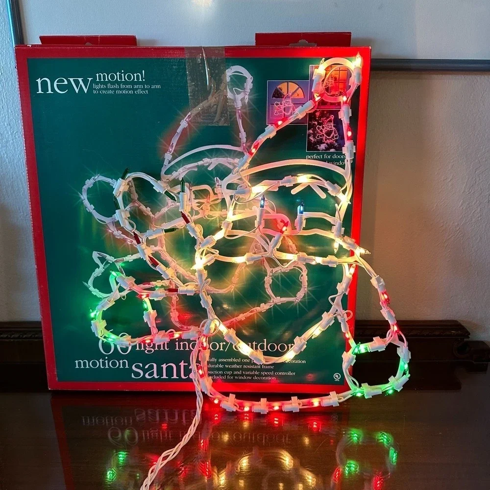 Vintage Christmas Lighted Waving Santa Claus Face Lights Holiday Window 17